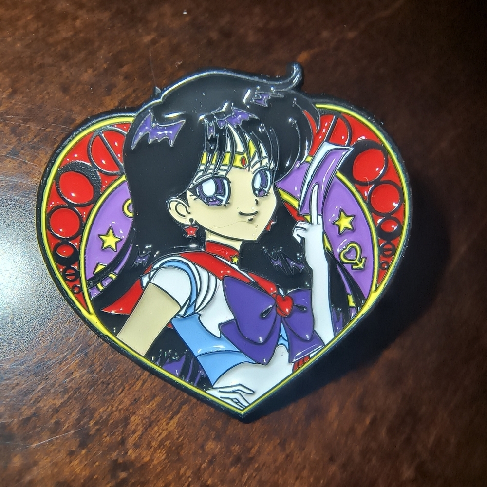 Sailor Mars Heart-Shaped Enamel Pin - Purple & Red Sailor Moon